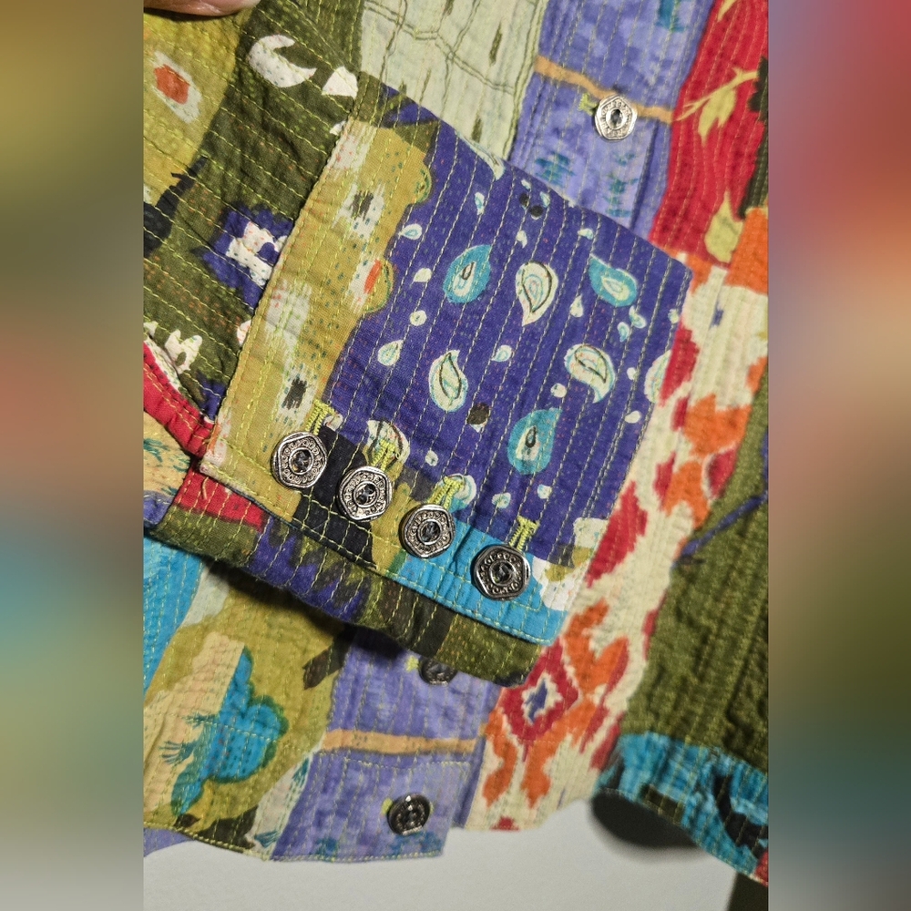 Chico’s Patchwork Quilted Button Down Shirt Jacke… - image 3